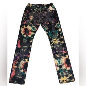 MNML Multi Color Tie-Die Double Sided Skelton Rhinestone Button Fly Denim Jeans